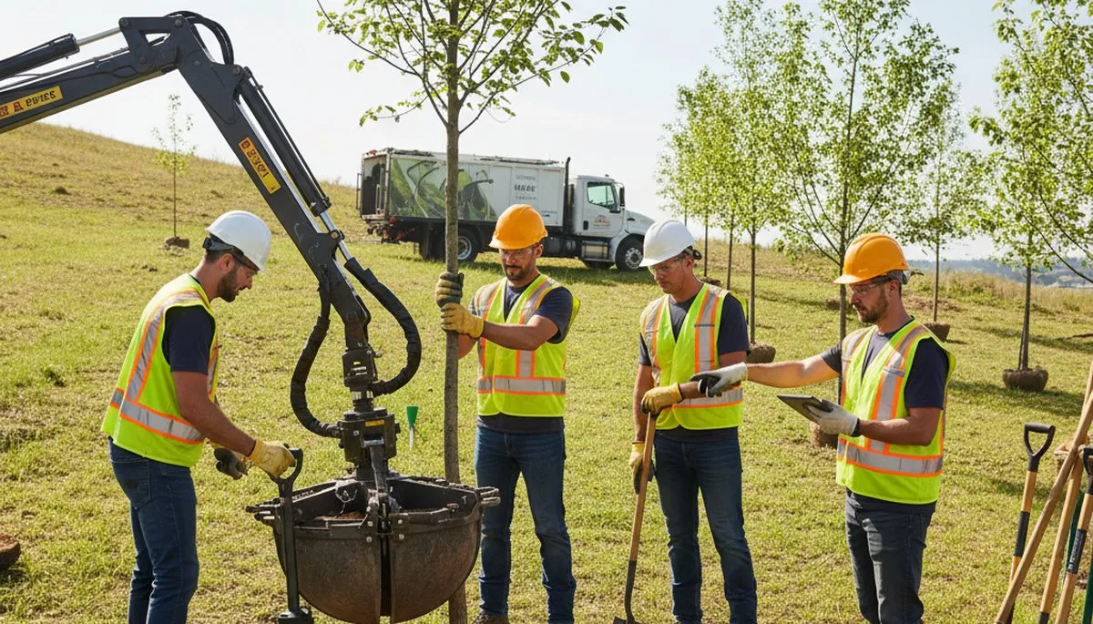 Cherry Hill, NJ arborist planting a young tree for professional tree planting services