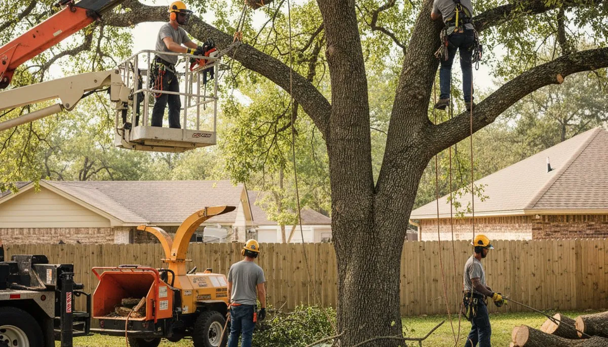 Tree removal crew in Cherry Hill, NJ safely removing a damaged tree