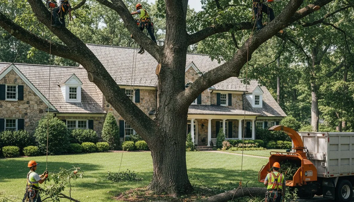 Tree service crew in Cherry Hill, NJ performing professional tree removal and trimming services