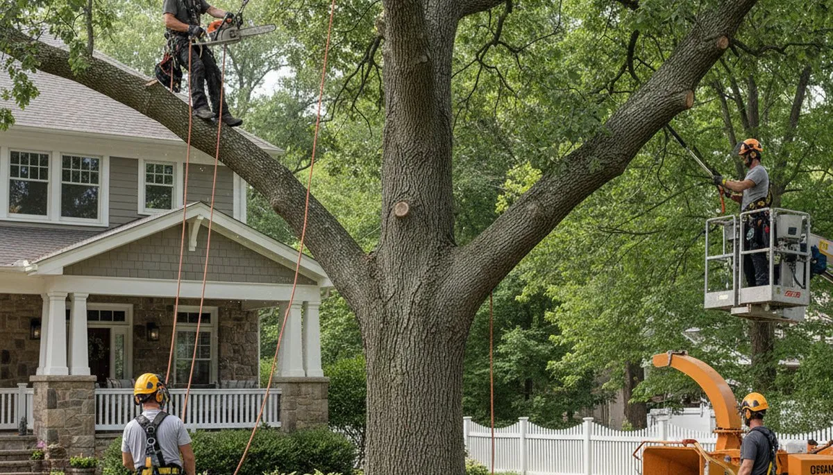 Tree service crew in Cherry Hill, NJ removing and pruning trees for safe, professional property care